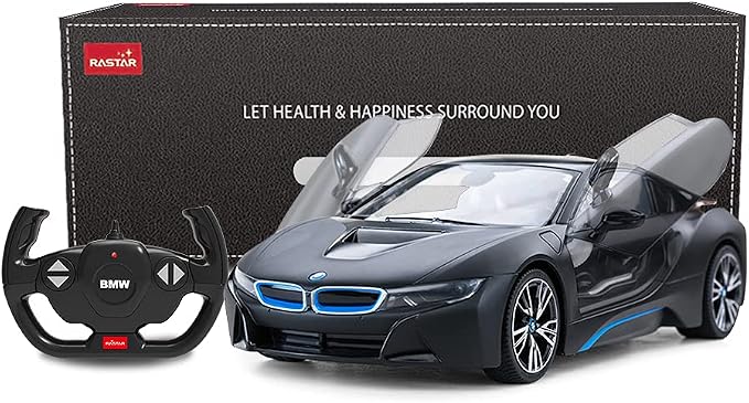 RASTAR Remote Control Car, 1:14 BMW i8 Radio Remote Control Racing RC Toy Car Model Vehicle, Open Doors by RC, MattBlack