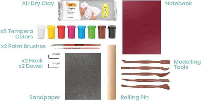 Jovi | Pottery Kit for Adults and Beginners | White Air Dry Clay, Roller, Paints, Sculpting Tools | Step-by-Step Guide, No Oven Needed | Creative Craft Experience