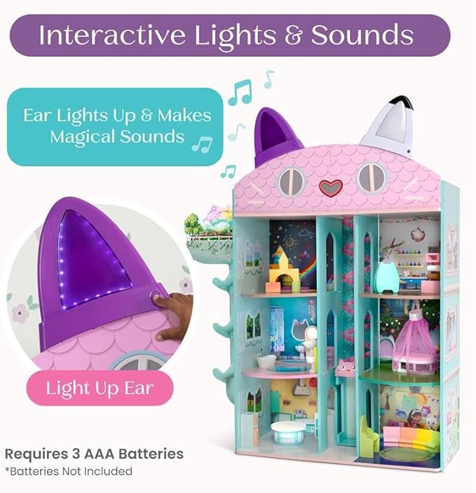 Gabby’s Dollhouse Purrfect Playhouse by Delta Children – Features Sounds & Light Up Ear - Includes 20 Accessories - Fits 8-inch Dolls - Pretend Play Dream Gift for Ages 3