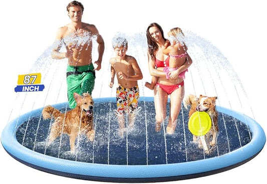 PETOCAT Splash Pad Non-Slip Dogs Cool Sprinkler Pool Extra Large Splash Pads for Kids Dog Baby Wading Pool Summer Outdoor Play Water Fun Toy Gift Easy to Use/Clean 87 inch