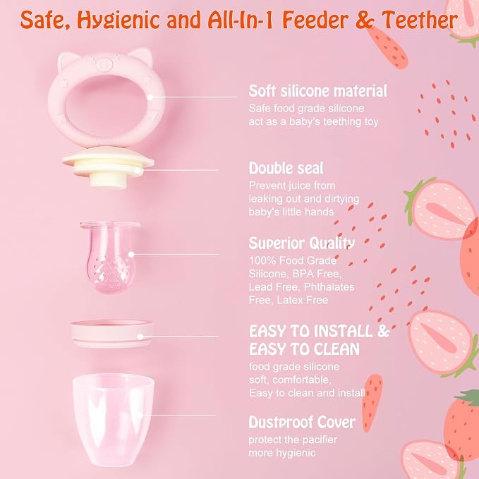 Baby Solids/Frozen Fruit Feeder Pacifier, Infant Teether Toy 4M+, BPA-Free Silicone Pouch & Nipple, Safely Introduce Solids, Teething Relief, 2-Pack