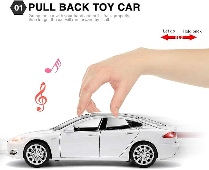 gidoyi Toy Car Model S Alloy Model Cars Pull Back Vehicles 1/32 Scale Car Toys for Toddlers Kids (White)