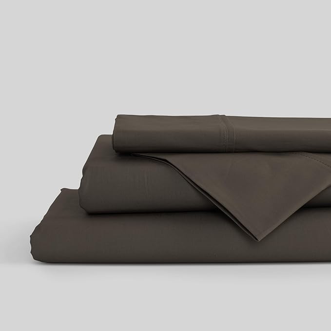Linen Home 100% Cotton Percale Sheets Twin XL Size, Smoky Charcoal, Deep Pocket, 3 Pieces Set- 1 Flat, 1 Fitted and 1 Pillowcase, Crisp Cool and Long Staple Strong Bed Linen