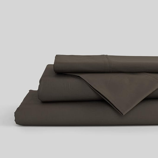 Linen Home 100% Cotton Percale Sheets King Size, Smoky Charcoal, Deep Pocket, 4 Pieces Set - 1 Flat, 1 Deep Pocket Fitted Sheet and 2 Pillowcases, Crisp Cool and Strong Bed Linen