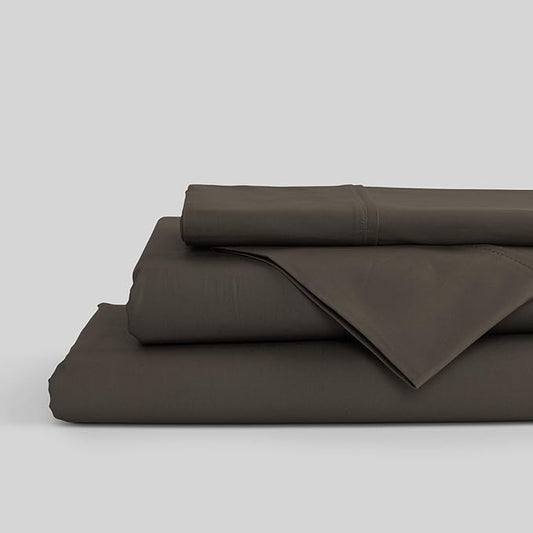 Linen Home 100% Cotton Percale Sheets Twin Size, Smoky Charcoal, Deep Pocket, 3 Pieces Set - 1 Flat, 1 Deep Pocket Fitted Sheet and 1 Pillowcase, Crisp Cool and Strong Bed Linen