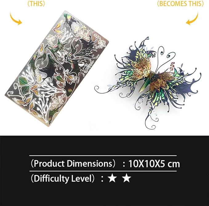 3D Metal Butterfly Puzzle for Adults, 50PCS Steampunk Mechanical Insect Model Kit, No Glue Snap-Fit Assembly, Iridescent Wing Design, Desktop Sculpture