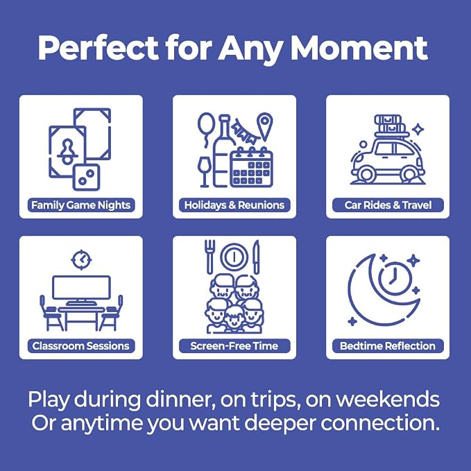 ConvoCards – 150 Family Conversation Cards with Bingo Boards, Fun Dinner Table Game with 6 Categories of Engaging Questions for Kids, Teens & Adults to Connect, Game Night & Road Trip Group Activity