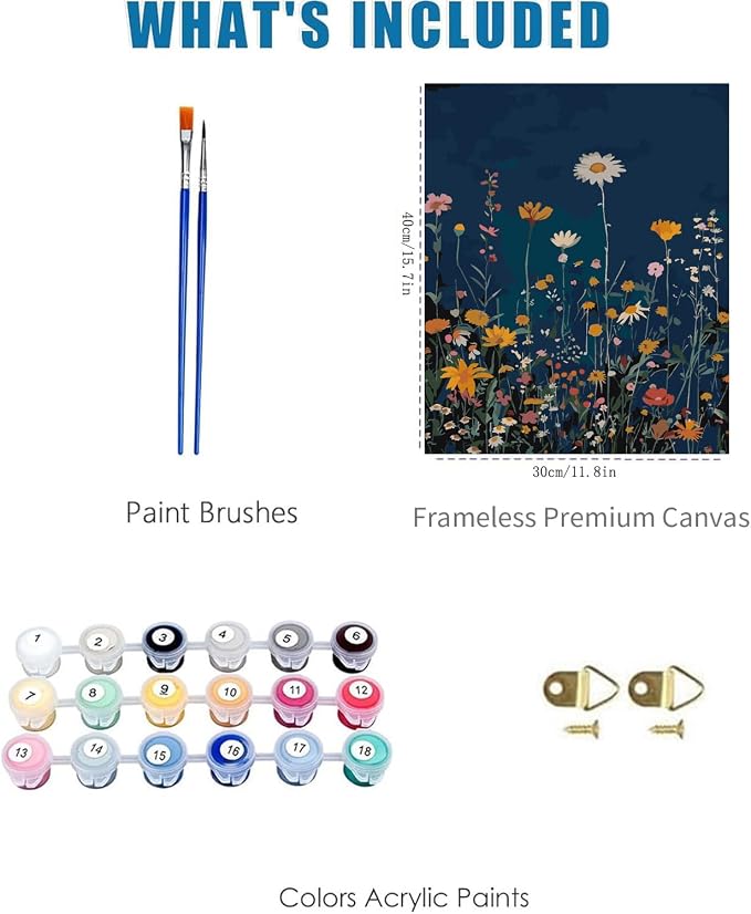 Paint by Numbers for Adults and Kids Beginner, Rustic Dark Blue Colorful FlowerPainting by Number Kits On Canvas, Number Artist Paint by Number Kit Oil Painting Acrylic Paints, Home Wall Decor Gift