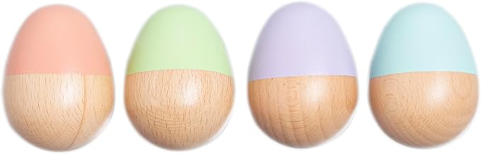 Pearhead Wooden Egg Shaker Baby Toy Set – 4-Piece Montessori Musical Sensory Toy, FSC-Certified Wood Rattle, Develops Rhythm & Fine Motor Skills, Pastel Baby Maracas for Boys and Girls, 0+ Months