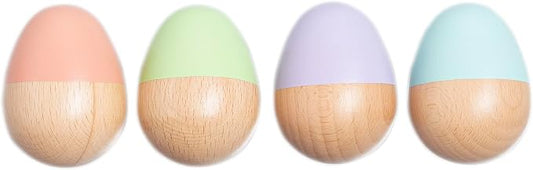 Pearhead Wooden Egg Shaker Baby Toy Set – 4-Piece Montessori Musical Sensory Toy, FSC-Certified Wood Rattle, Develops Rhythm & Fine Motor Skills, Pastel Baby Maracas for Boys and Girls, 0+ Months