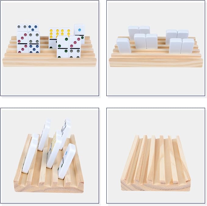 GOTHINK Wooden Domino Racks Set of 8 Trays with Felt Bottom for Mexican Train Dominoes Games, Non-Slip Domino Tiles Holders, Mexican Train Accessories for Adults & Kids - Dominoes NOT Included