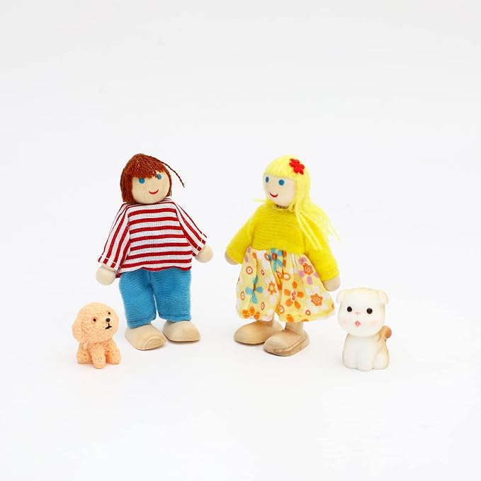 ONEST 15 Pieces Wooden Dollhouse Family Set Mini People Figures Sets Dollhouse Dolls Wooden Doll Family Pretend Play Figures Accessories for Pretend Doll House Toy