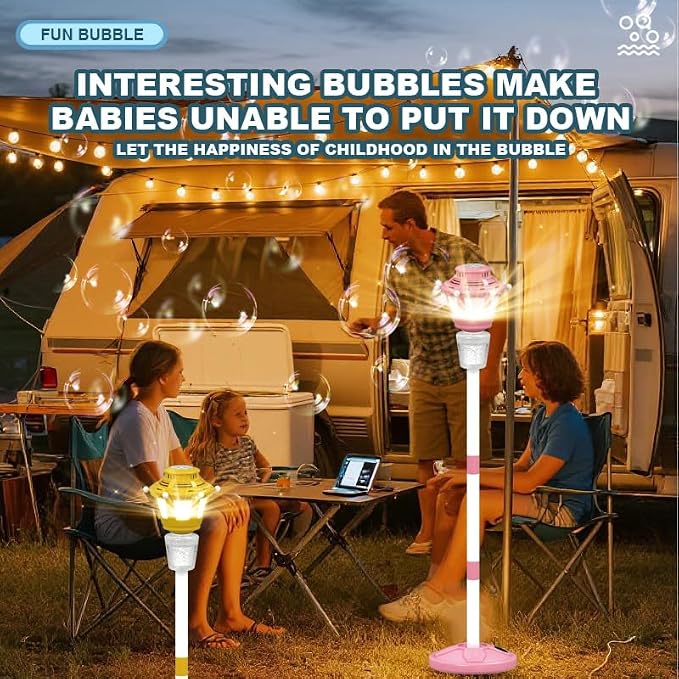 Bubble Machine for Kids Toddlers - Rechargeable Automatic Bubble Machine with Lights & Music, Bubble Blower with Adjustable Stand up to 47 Inch for Backyard Games, Birthday Party, Outdoor Play