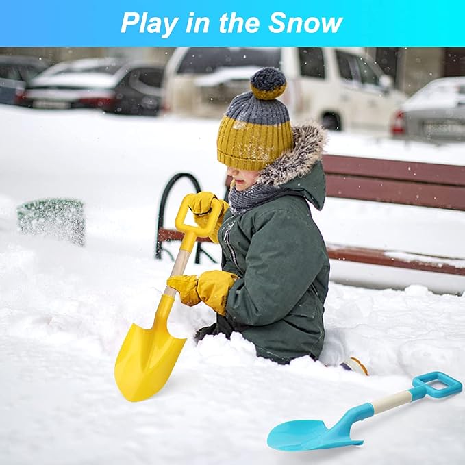 16" Long Kids Beach Spades Sand Shovels Toys Gardening Tools Kit Sandbox Sturdy Snow Scoop Durable Wood Handle ABS Plastic Spade for Garden Sand Snow Backyard Summer Kids Adults 3- Pink Blue Yellow