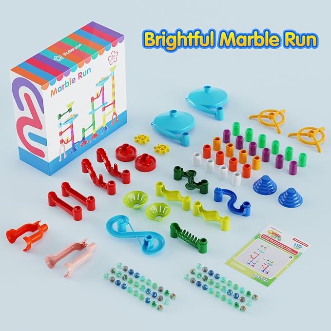 Ifollower Marble Run Kit, 110pcs Marble Maze Game Construction Building Toys for Kids, Marble Track Race Set STEM Learning Toys Gift for Boys Girls 3 4 5 6 7 8 9 10+, 8105