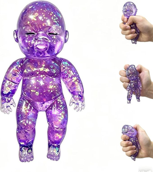 Shiny Baby Doll Soft Rubber Stress Relief Toy – Glowing Stress Ball – Cute Maltose Doll – Stress Relief Toy for Teens and Adults; Party Gift; Soft Toy for Anxiety Relief (Purple)