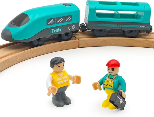 Battery Operated Police Train for Wooden Train Tracks with Figures Kids Magnetic Wooden Trains Set for Toddlers Boys 3-5 4-8 (Without Battery and Tracks) (Green)