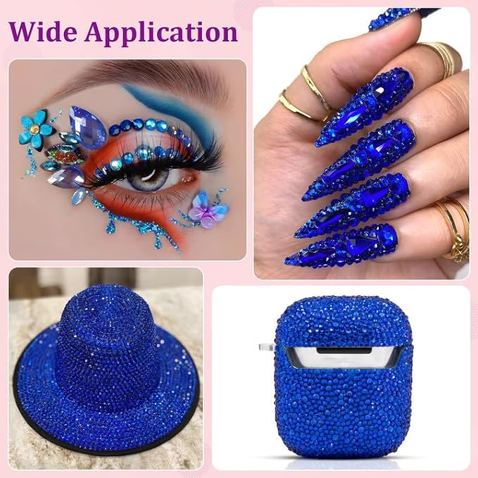 25000Pcs Resin Rhinestones for Crafting, Royal Blue 2-6mm Mixed Sizes Non Hotfix Flatback Gems with 1Pcs Glue, Bedazzling Crystal for DIY Craft Clothing Mugs Tumblers Shoes Fabric Decor Nail Art