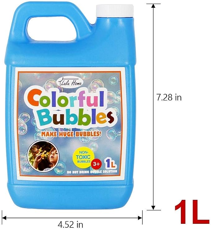 Lulu Home 33.8 OZ/1 L Concentrated Bubble Solution, Refill for Bubble Machines, Giant Wands, and Blowers - Up to 2.5 Gallons for Kids' Birthday Parties