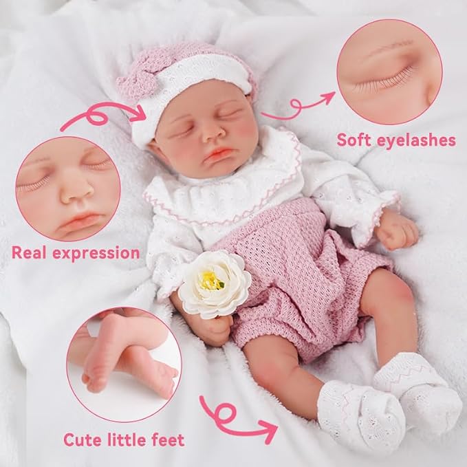 Girl 12 Inch, Silicone Reborn Baby Dolls, Realistic Baby Doll, Not Vinyl, Posable Newborn, Reborn Baby Dolls Silicone Full Body