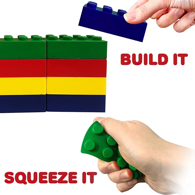 ArtCreativity Building Block Stress Relief Toys for Kids, Set of 12, Stacking Construction Foam Squeeze Toys in 4 Vibrant Colors, Birthday Party Favors, Goodie Bag Fillers Office Gifts Sensory Fidget