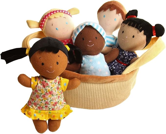 Snuggle Stuffs Basket of Buddies Multicultural Plush Dolls | Diversity & Inclusion Toys for Toddlers | Soft 8 Inch Ethnic Friends for Preschool Classroom, Daycare or Home | Set of 5