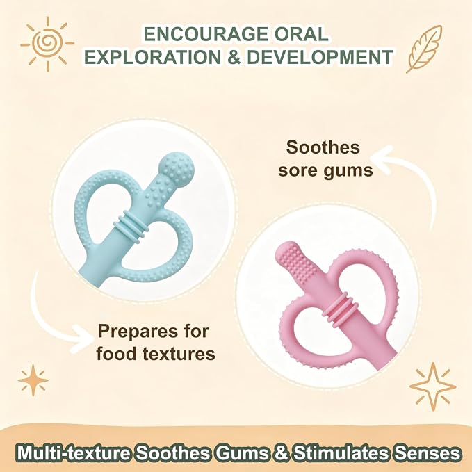 4 Pack Baby Teething Toys, Heart-Shaped Easy-Grip Silicone Teething Sticks, BPA-Free Multi-Texture Teething Tubes, Sensory Chew Toys to Soothe Gums 3-36 Months with Cleaning Brush