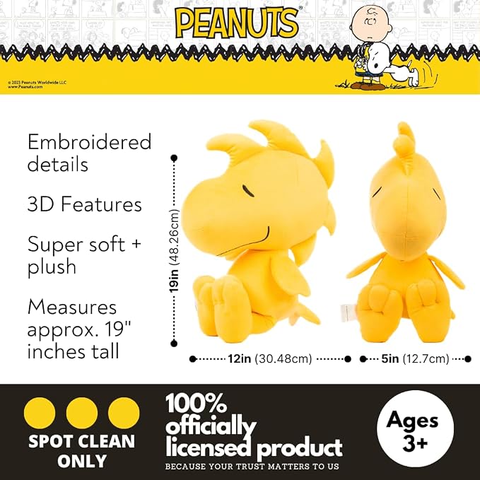 Peanuts Woodstock Plush Cuddly Cuddle Pillow, Super Soft & Cozy, 19" Tall, (Officially Licensed Product) by Franco Collectibles