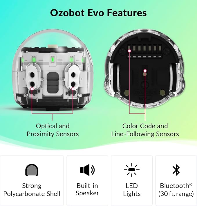 Ozobot Evo Classroom Kit (12 Bots): Interactive Coding Robots for Students, STEAM Learning Tools for Schools, Includes Charging Station, Storage Case, Markers, and Comprehensive Coding Curriculum