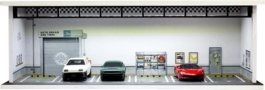1/64 Scale Display Case Car Garage Moldel, Acrylic Cover Diecast Car Show Case with LED Light 6 Parking Spaces, Hot diecast Wheel Parking Scene (Vehicles Not Included) Wheels