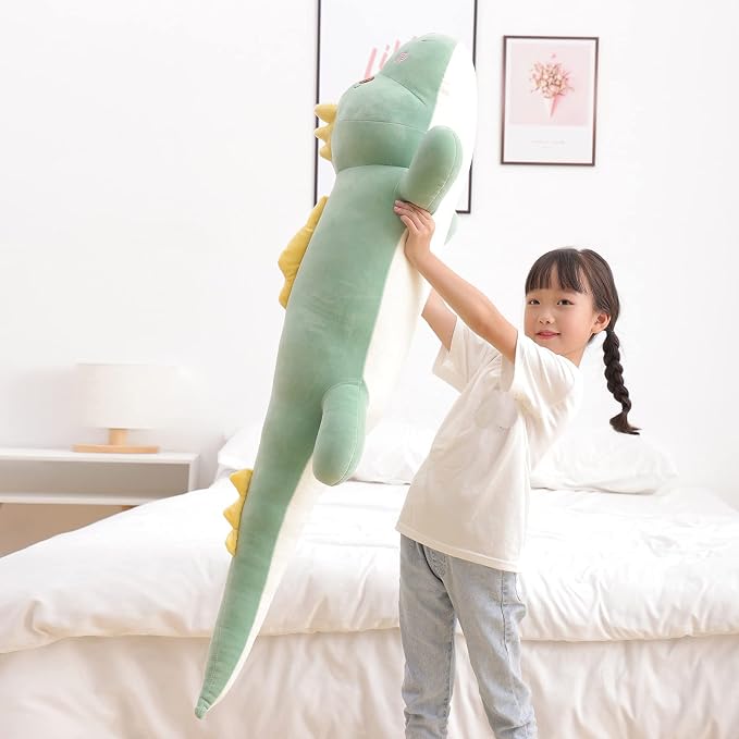 Tianmihou 52 Inch Giant Dinosaur Plush Pillow, Jumbo Green Dinosaur Stuffed Animal, Soft Long Dino Body Pillow for Kids Boys Girls, Huge Dinosaur Plushie Cuddle Toy, Birthday Gift for Children