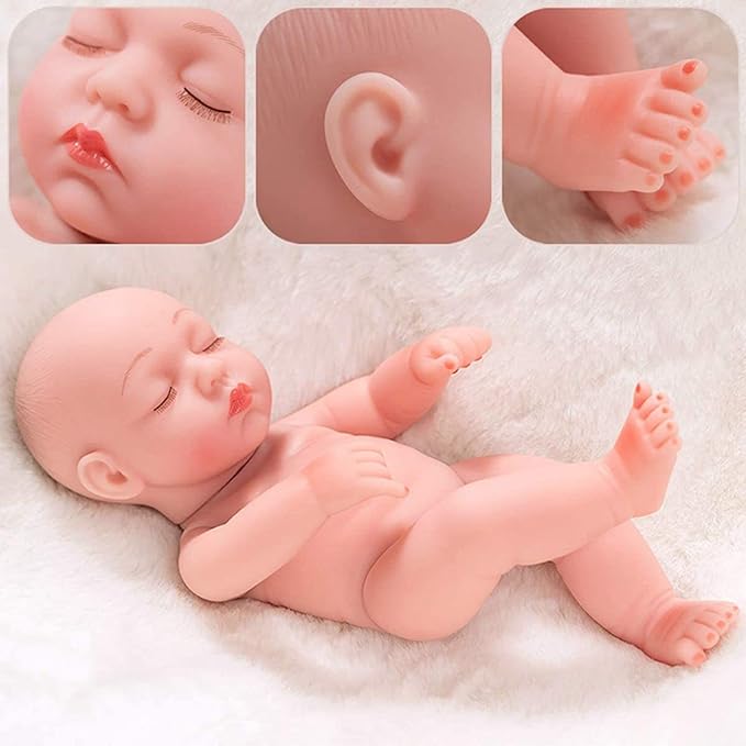 XFEYUE 10 Inch Newborn Reborn Baby Doll and Clothes Set Washable Realistic Soft Silicone Sleeping Baby Doll with Beautiful Flower Pattern Jumpsuit and Hat-Best Gift for Kids Girls