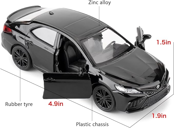RMZ City 1:36 Camry XSE Car Model, Diecast Pull Back Model Toy Car, Doors Open, Collection Kids Toy for Aged 3 and up, Gift Black