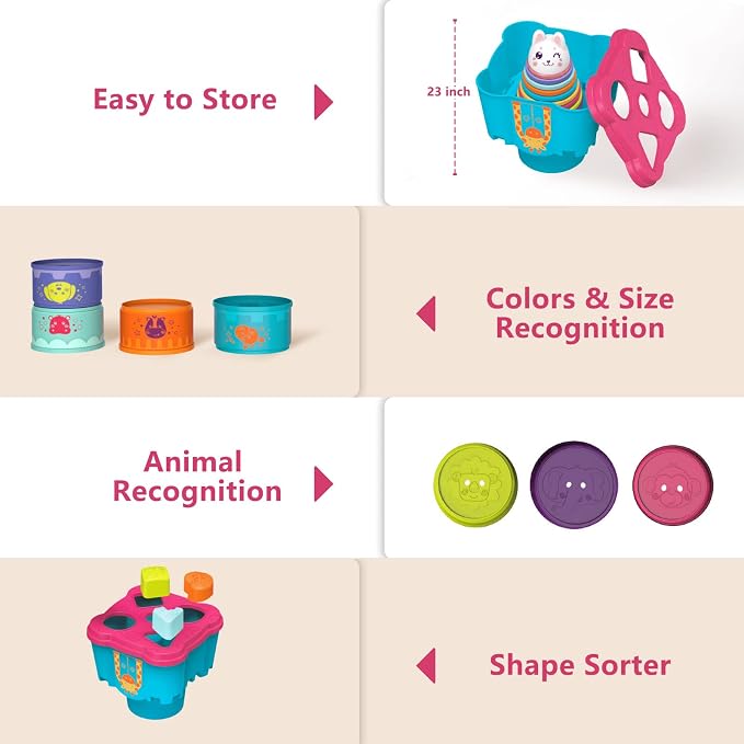 LTKFFFdp Baby Stacking Toys for Toddler 1-3, Nesting Cup Shape Sorter for Infant 6 to 12-18 Month, Learning Stackable Block, Birthday Gift for Girl Boy 9 Month