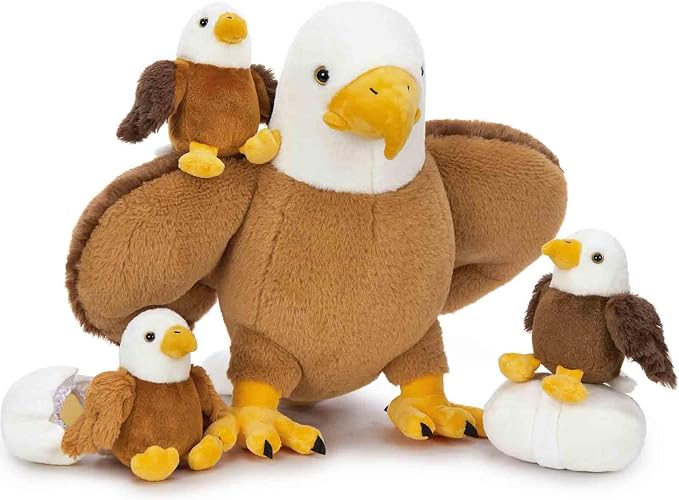 6 Piece Bald Eagle Plush Toy Set, 16 Inch Mother Eagle Stuffed Animal with 3 Baby Eagles and 2 Eggs, Soft Eagle Plush Family for Kids Boys Girls, Birthday for Bird Lovers