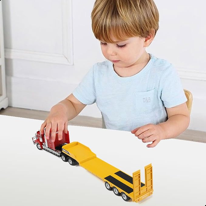 Flatbed Semi Truck Toy, Large 1/50 for Kenworth W900 Metal Diecast Transport Tractor Truck Trailer Toy Gifts for Boys Adult Model Car Collector -Yellow