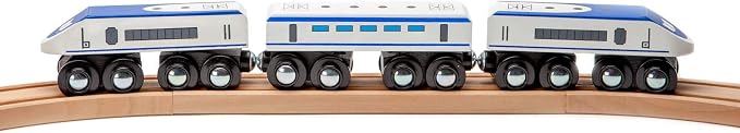 maxim enterprise, inc. Express Train Set, Bullet Train for Wooden Train Track, Train Set of 2 Engines & 1 Passenger Car, Compatible with Thomas and Friends, Brio & Other Major Brand Wooden Railways
