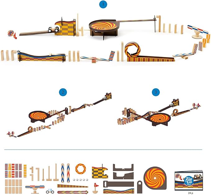 DJECO Zig & Go Wooden Domino Race Construction Set, 45 Pieces (35643)