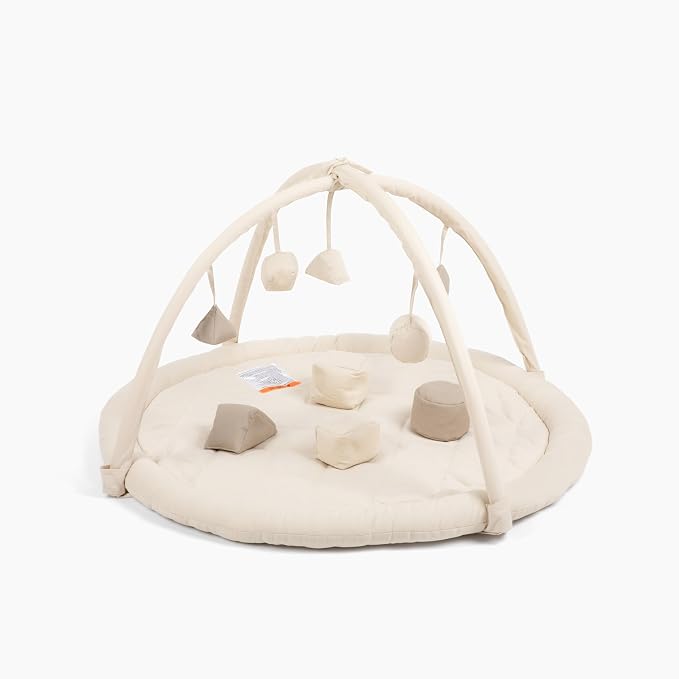 Snuggle Me® Baby Play Gym - 100% Organic Cotton Twill Tummy Time Mat with 9-Piece Sensory Toy Mobile, Baby Gym Activity Center with Machine-Washable Base (0-36 Months)