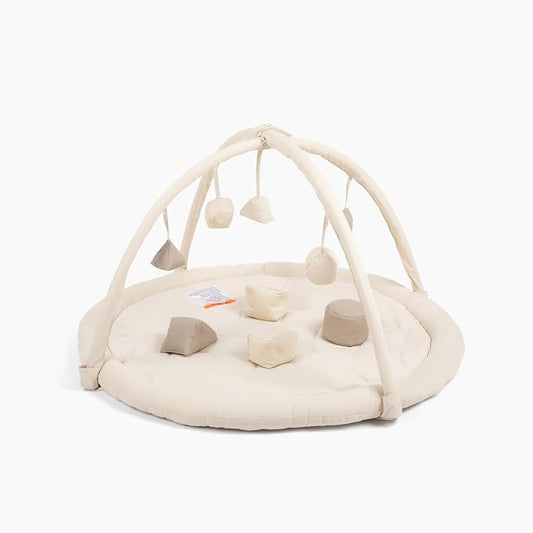 Snuggle Me® Baby Play Gym - 100% Organic Cotton Twill Tummy Time Mat with 9-Piece Sensory Toy Mobile, Baby Gym Activity Center with Machine-Washable Base (0-36 Months)