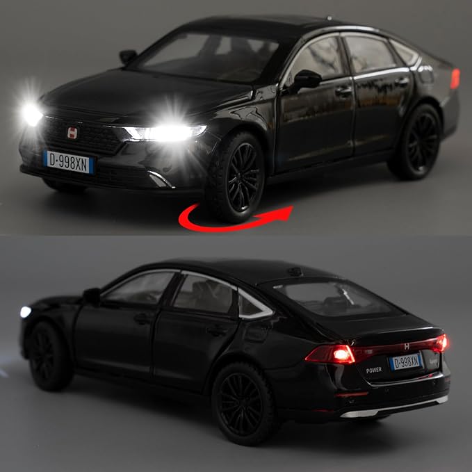 Collectible Toy Car Vehicle, 1:32 Scale Diecast Car Model with Lights and Sound, Alloy Pull Back Car for Kids Adults Birthday Gift (Black)