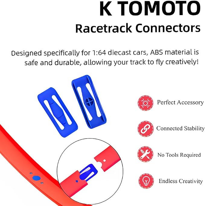 [60 Pack] K TOMOTO Racetrack Connectors Compatible with Hot Wheels | Blue Pieces for Race Track Sets