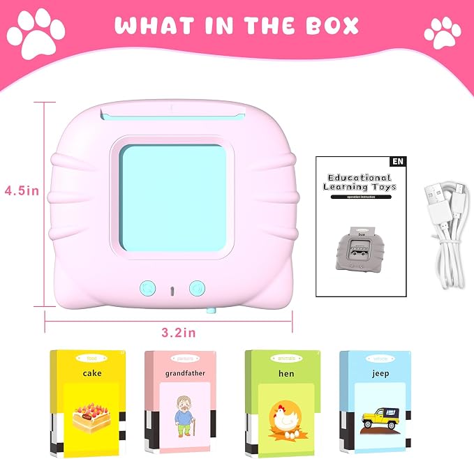 Toddler Talking Flash Cards for 1 2 3 4 5 Year Old Boys and Girls - Language Sensory Learning Device with 224 Sight Words - Montessori,Pocket Speech Therapy,Autism Toys,Christmas Birthday Gift - Pink