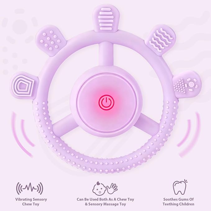 Vibrating Teether for Baby, Sensory Chew Toys for Autistic Children & Teething Toys for Babies 6-18 Months, USB Chargeable & 3X Vibration Settings. Toddler Travel Essential, Autism Sensory Products