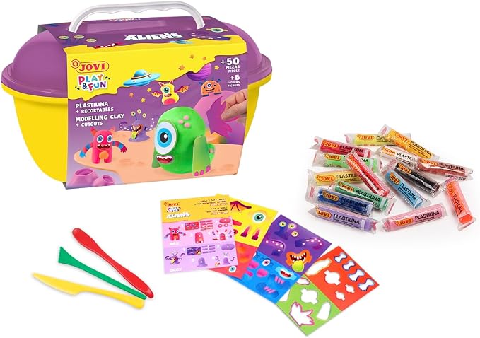 Jovi - Play&Fun Aliens, Character kit for Children with Modeling Clay | Includes Cutouts, 24 Non-Drying Clay Sticks and Tools to Create Monsters and Aliens, DIY kit for Kids
