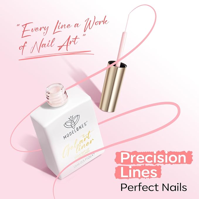 modelones Pink French Tip Liner Gel Polish, 15 ML Light Baby Blush Pastel Color Soft Pale Paint Swirl Nail Art with Fine Line Brush Soak Off U V DIY Home Salon Professional Manicure Gift for Women