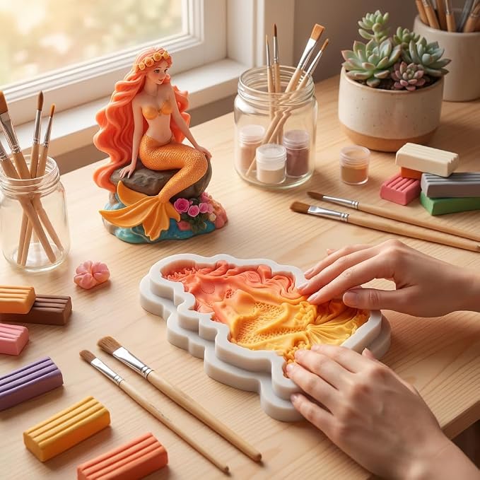 Mermaid Polymer Clay Mold Mermaid Girl Silicone Molds for DIY Crafts Epoxy Resin Casting Polymer Clay Tools Craft Air Dry Jewelry Making