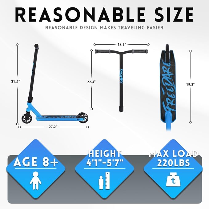 FREEDARE Pro Stunt Scooter, Trick Scooter for Kids, Teens, Boys and Girls, 8 Years Old Above Freestyle Street Scooter for Intermediate and Beginner Skate Park