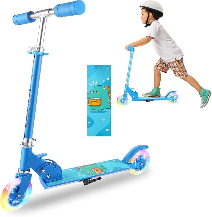 Scooter for Kids Ages 3-12 - Kids Kick Scooters with Led Light Up Wheels & 3 Levels Adjustable Handlebar, Lightweight Foldable 2 Wheel Girly Pink Scooter, Christmas Birthday Gifts for Girls Boys.