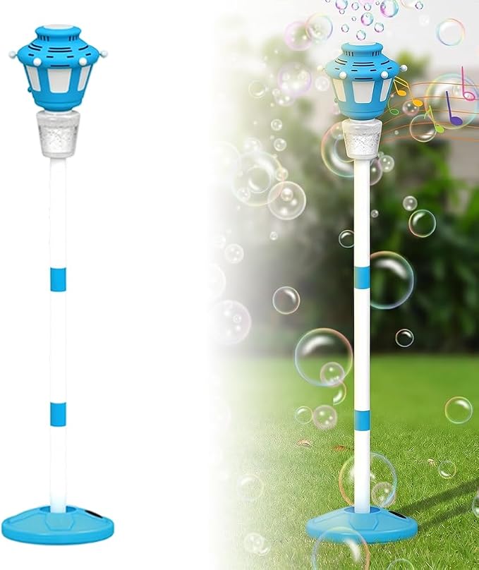 2026 New 47" Rechargeable Automatic Bubble Maker with Light and Music for Outdoor, Adjustable Height Stand with Detachable Wand, Bubble Solution Included for Party (Blue)